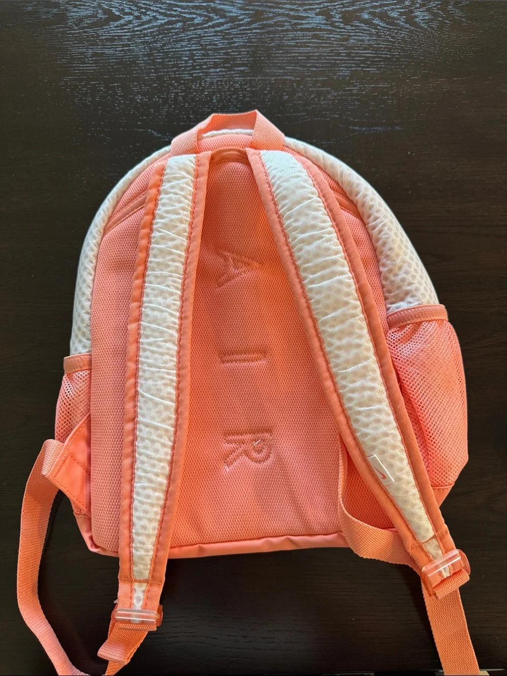 Nike White and Coral Small Mesh Backpack